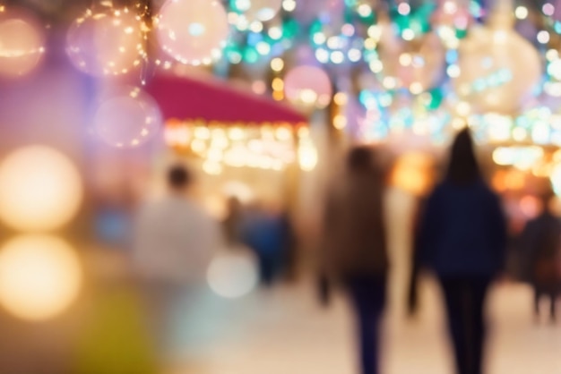 Photo des employés dans un fond bokeh d'un centre commercial avec des lumières floues