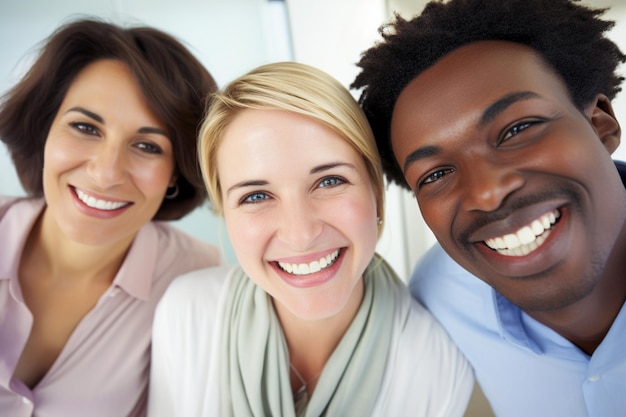 Photo des employés heureux d'horizons et de races différents célèbrent le succès de leur entreprise