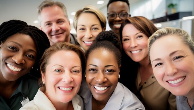 Des employés heureux issus de milieux et de cultures différents célèbrent ensemble leurs réalisations au travail