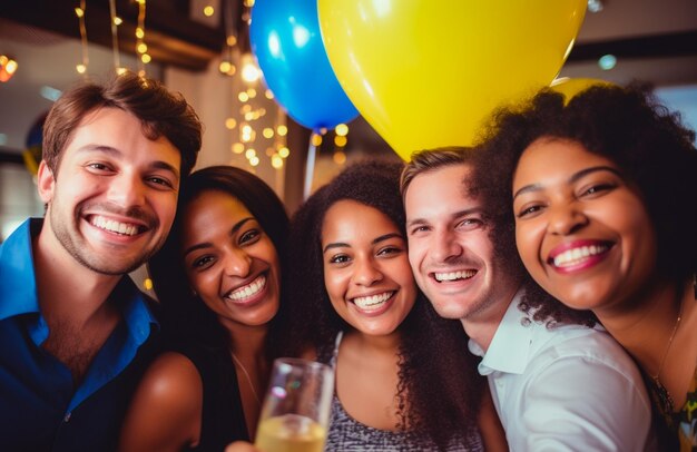 Des employés heureux se rassemblent pour célébrer les fêtes sur le lieu de travail