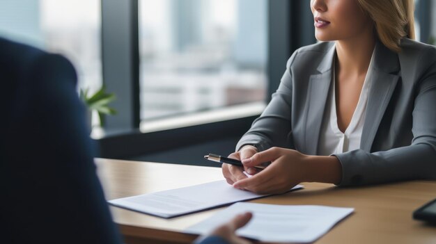 Employeur ou recruteur en train de lire un curriculum vitae lors d'un colloque sur le profil du candidat