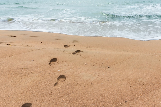 empreintes de pas dans le sable sur la plage