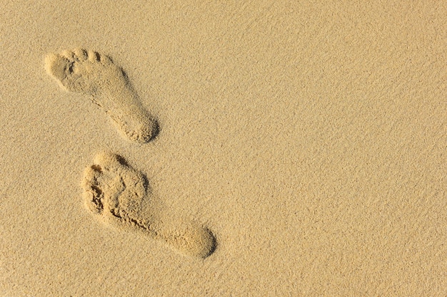 Photo empreintes de pas sur le sable de mer humide à la plage