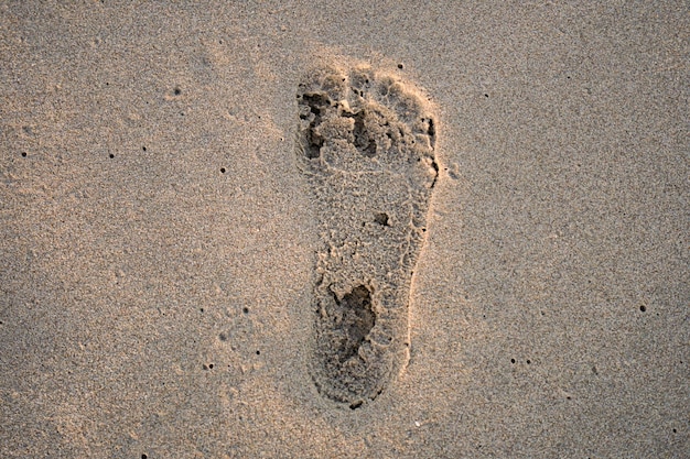 Empreintes de pas sur le sable de la plage