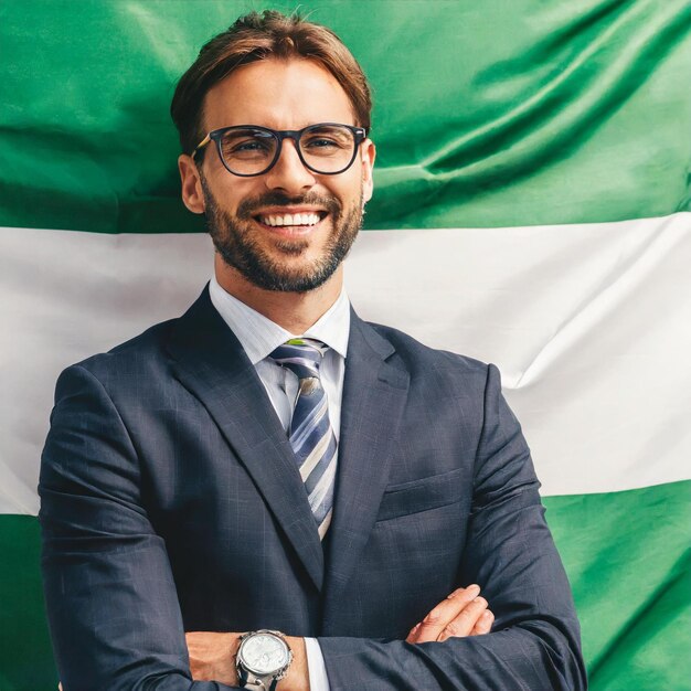 Photo empresario sonriendo y feliz avec une bannière d'andalousie