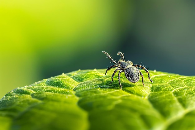 Photo encéphalite transmise par la tique sur la feuille verte