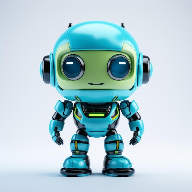 Enchantant petit robot frontal ressemblant à un humain avec un corps bleu clair et vert sur Wh