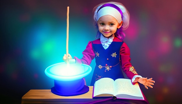 Photo enchanted beginnings tiny magicianintraining avec baguette et livre de sorts embarquement pour le voyage