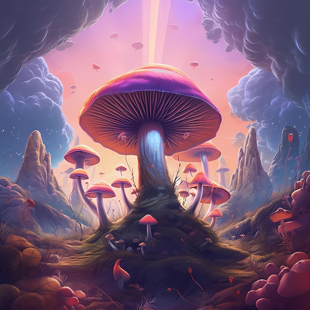 Enchanted Fungi Un voyage psychédélique à travers des paysages surréalistes