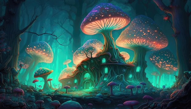 Enchanted Glow A Mystical Mushroom City Generative AI