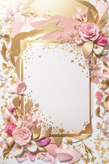Photo enchanted gold and pink glitter invitation with some blank space to write white background waterc