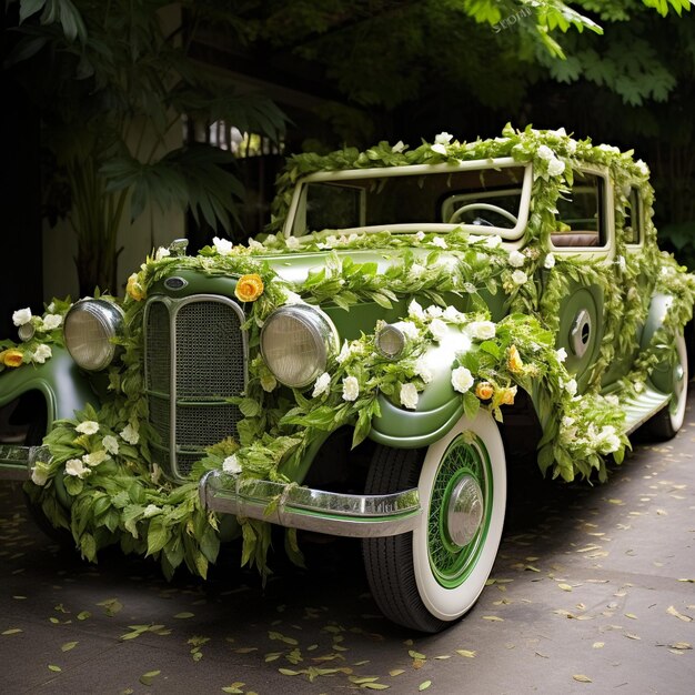 Photo enchanted ivy nature's embrace pour améliorer votre voiture de mariage