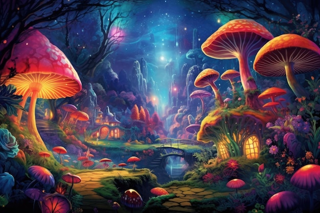 Enchanted Rainbow Forest panorama magique d'une forêt fantaisiste