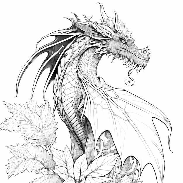 Photo enchanted realms dragon des pages à colorier avec un fond blanc propre