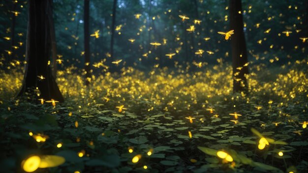 Photo enchantement lumineux une forêt vivante de lucioles