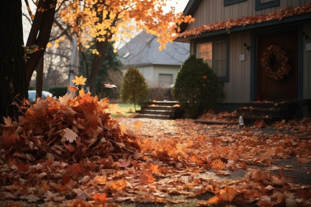 Enchanteuse transformation d'automne La cour d'Halloween couverte de feuilles qui tombent