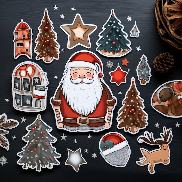 Enchanting Christmas Spirit Un paquet d'autocollants 3D Boho rempli d'étoiles de rennes du Père Noël et de neige