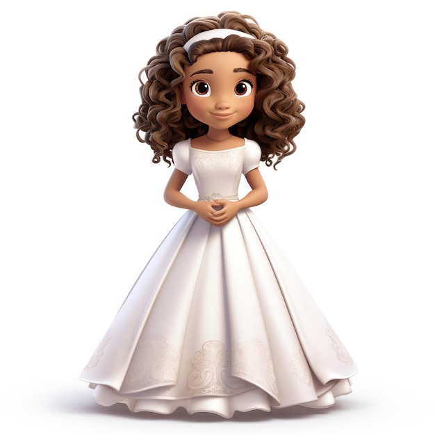 Enchanting Elegance 3D Character Design d'une radiante fille mulatte américaine dans un rêve de première communion