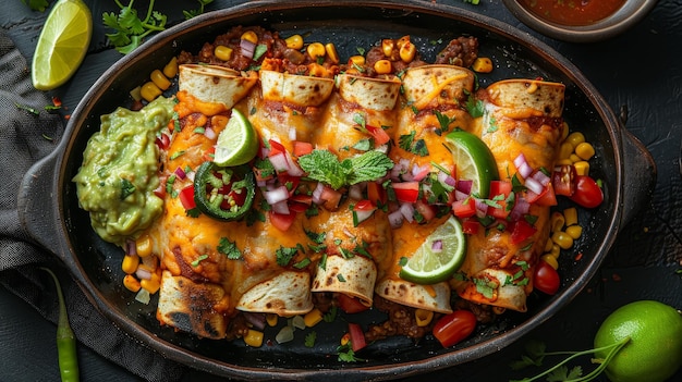 enchiladas en assiette concept de nourriture mexicaine tortilla maison avec remplissage de viande