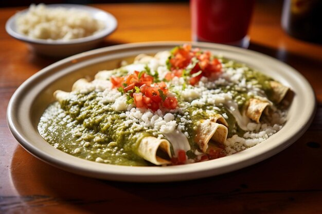 Enchiladas servies avec un tomatillo épicé