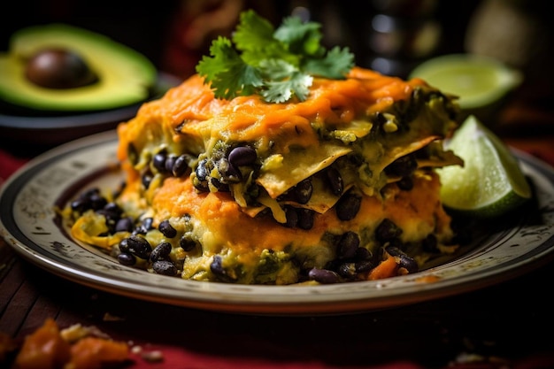 Enchilades de pommes de terre et de chou avec sauce de haricots noirs