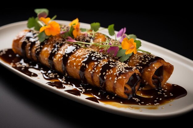 Enchilades de poulet Mole Negro avec des graines de sésame