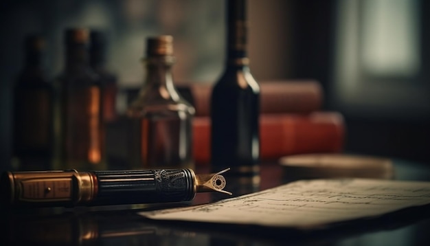 L'encre antique retient bien le whisky noir pour la dépendance à la calligraphie générée par l'IA
