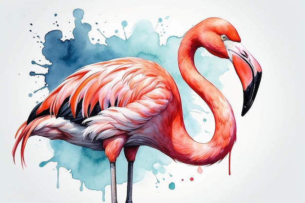 Photo l'encre et l'aquarelle de l'oiseau flamant rose