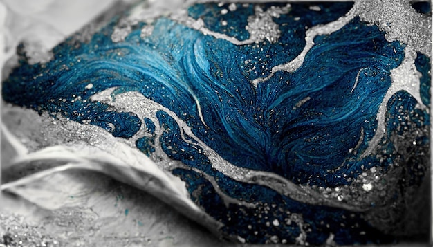 Une encre bleu foncé et blanche spectaculaire tourbillonnait autour de l'illustration 3D de l'art numérique