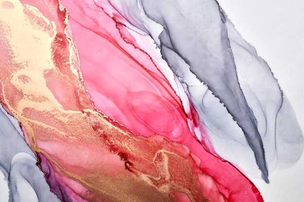 Encre colorée luxe abstrait fond or rose marbre texture fluide art motif papier peint mélange de peinture sous-marine