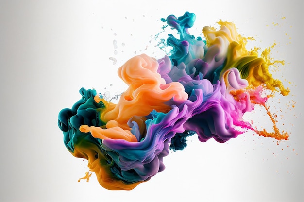 Encre de couleur dans l'eau isolé arc-en-ciel peinture Splash fumée Texture fond générative Ai Illustration