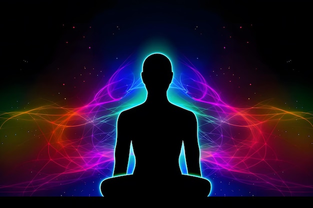 L'énergie du corps humain, l'aura, le chakra dans la méditation, le réseau neural, l'art généré par l'IA.