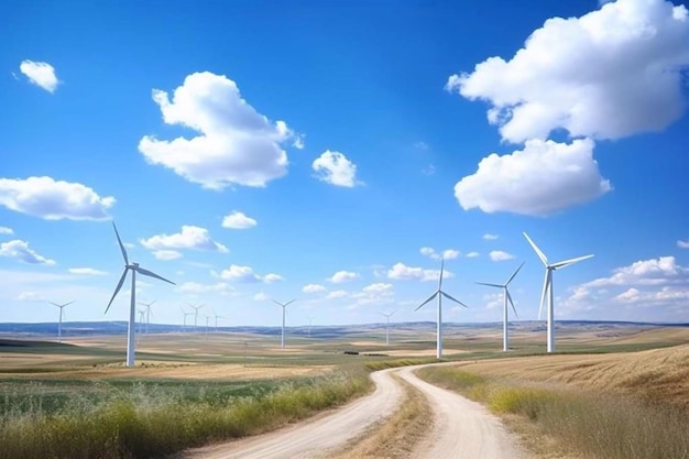 Photo Énergie éolienne turbine éolienne dans le champ vert sur le fond du ciel bleu ia générative