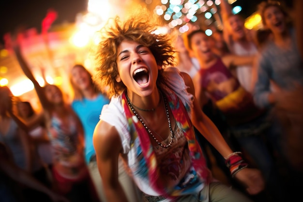 L'énergie et l'excitation d'un festival de musique Photo de gens qui s'amusent IA générative