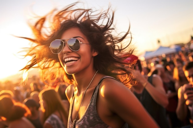 L'énergie et l'excitation d'un festival de musique Photo de gens qui s'amusent IA générative