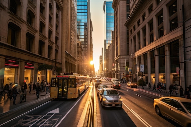 L'énergie et l'excitation d'une rue animée d'une ville d'un point de vue diagonal dynamique AI générative