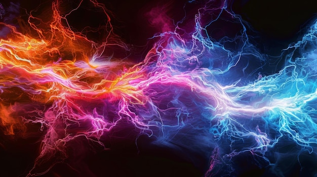 L'énergie intense des arcs électriques de plasma éclaire un environnement noir comme la poussière avec une couleur