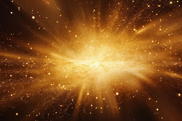 L'énergie des particules dorées éclate sur un fond transparent.