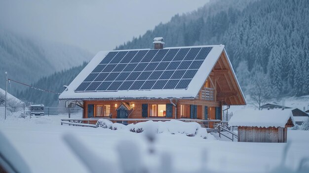 énergie renouvelable en hiver cellules solaires couvertes de neige sur le toit