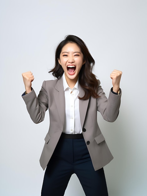 Energiser positivement une femme d'affaires asiatique à fond propre