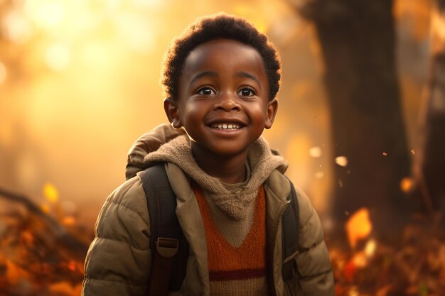 Photo enfant africain bébé afro-américain afro-américain sourit alors qu'il regarde la caméra enfance heureuse, beau et joli garçon ou fille, style de vie de course