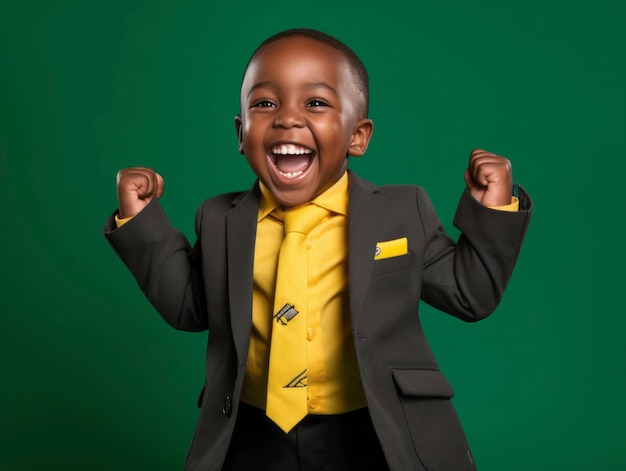 Enfant africain dans une pose dynamique émotionnelle à l'école