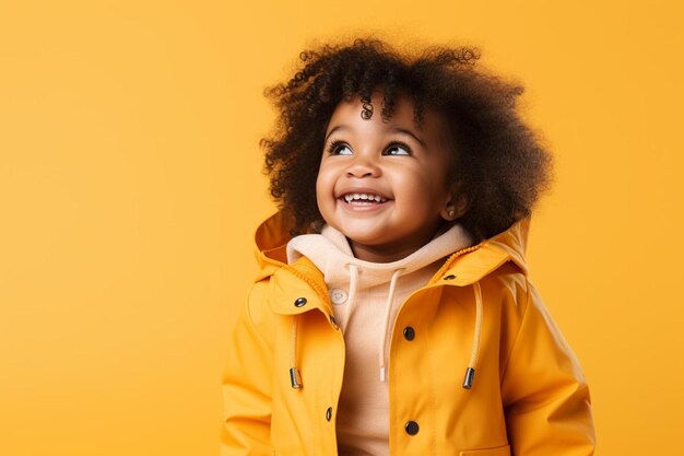 une enfant afro-américaine heureuse souriant à la caméra sur un fond jaune