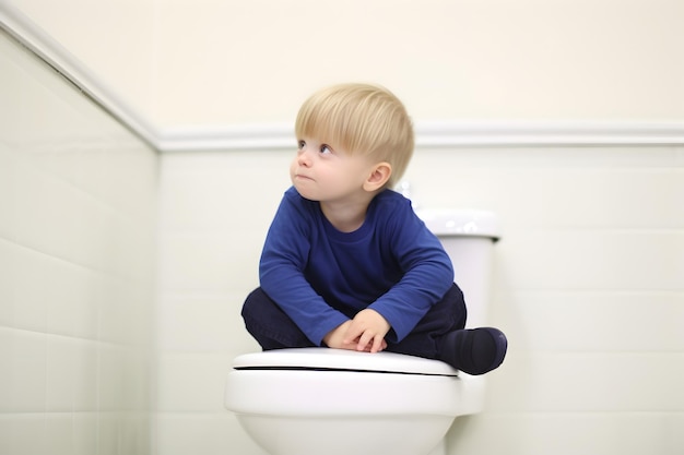 Enfant assis dans les toilettes Constipation ou concept d'habitude intestinale normale