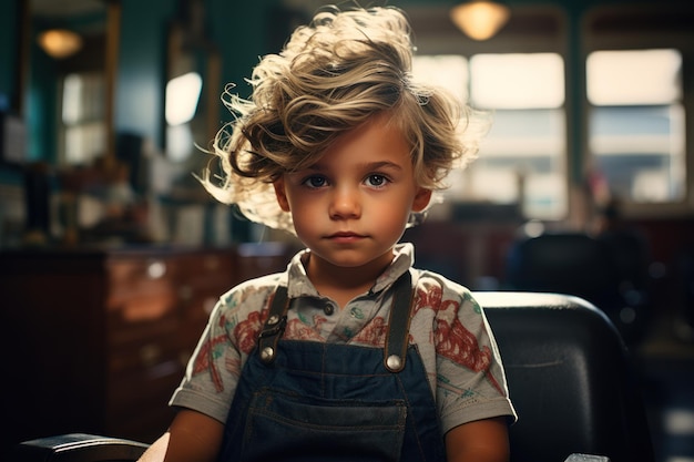 Enfant avec au coiffeur ayant une coupe de cheveux