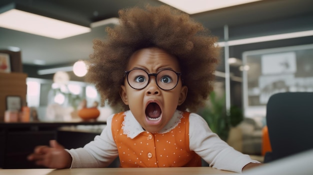 Enfant au travail au bureau assis à la table Bébé au travail