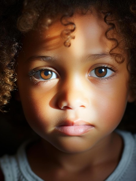 Photo un enfant aux yeux bleus et aux cheveux bruns