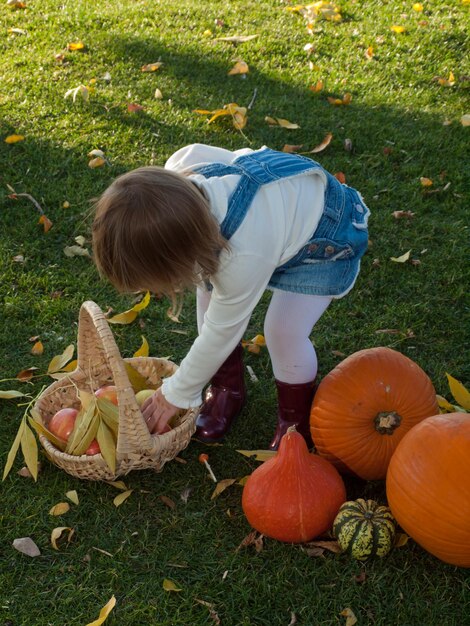 Enfant en bas âge de fille dans le parc d'automne.