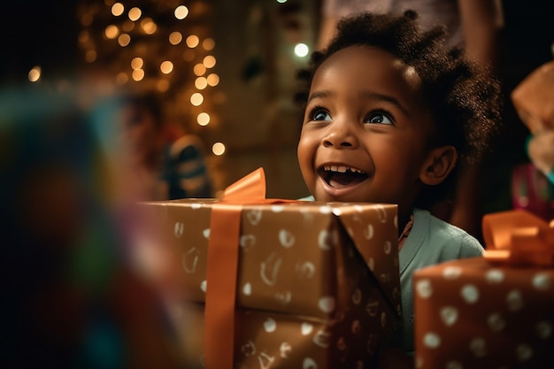 Un enfant avec une boîte-cadeau de Noël