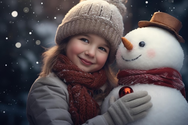 Enfant et bonhomme de neige en gros plan